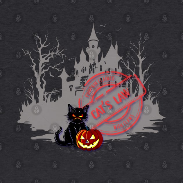 Halloween Cat with Pumpking - with stamp "Cat's Law! Pumpkin claimed with claws" by Cristilena Lefter